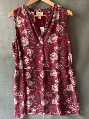 NWT LOFT Outlet Burgundy Floral Sleeveless Shift Dress - Size Large - Lined